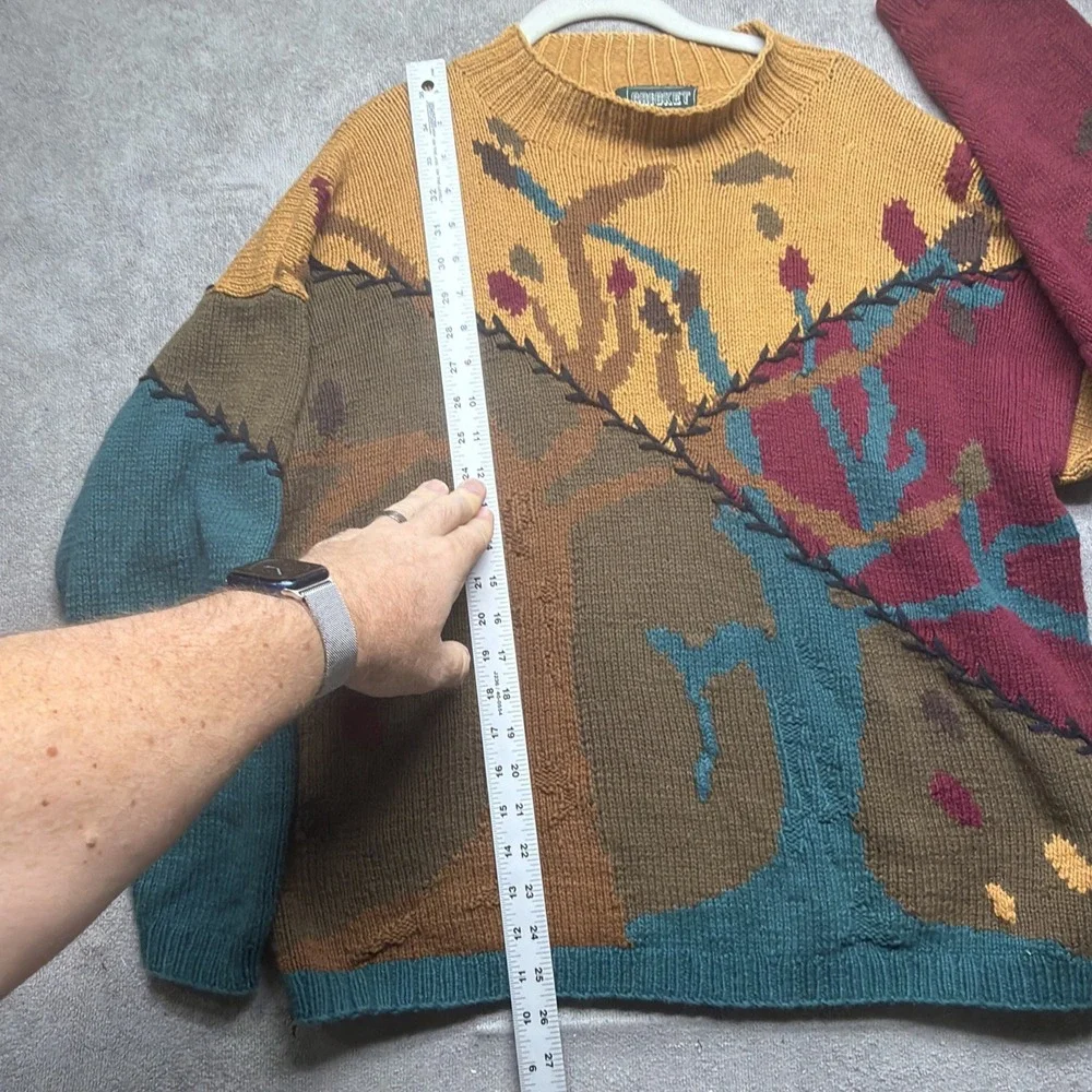 Vintage Abstract Nature Sweater Colorblock Art Knit Made in Hong‎ Kong Large - Picture 5 of 9